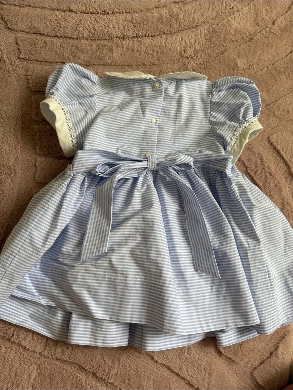 Smocked Blue & Cream Peter Pan Collar Kids Dress